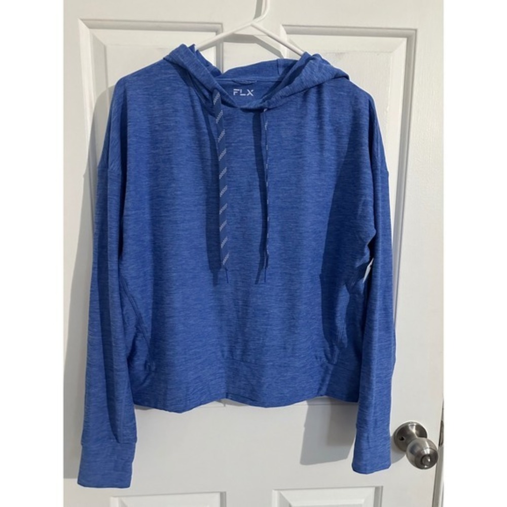 FLX Women's Blue Heathered‎ Pullover Hoodie Travel Leisure Size S NWT